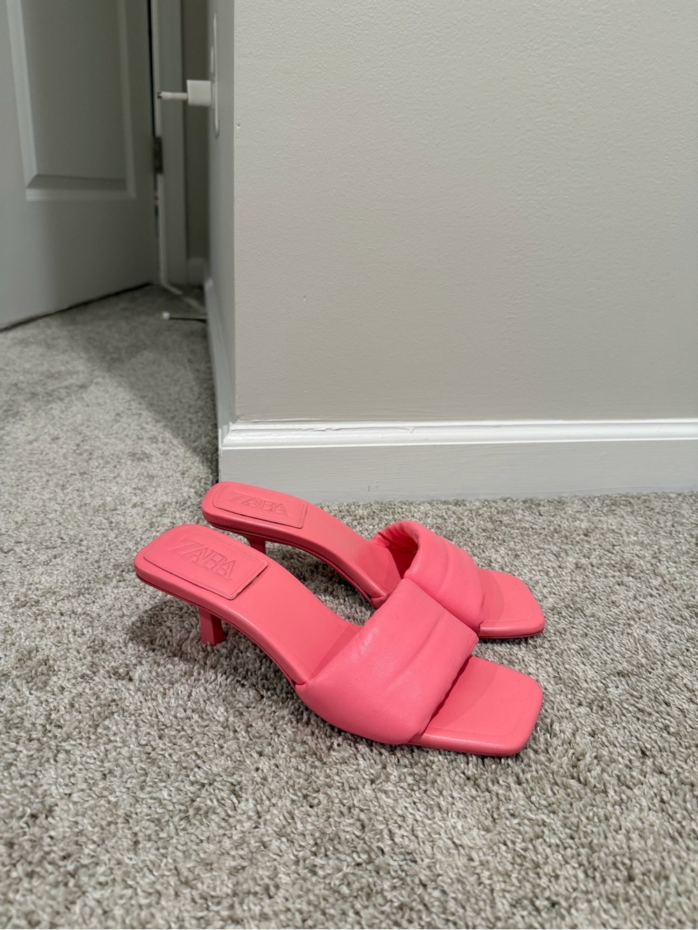Zara Coral Pink Padded Mule Heels